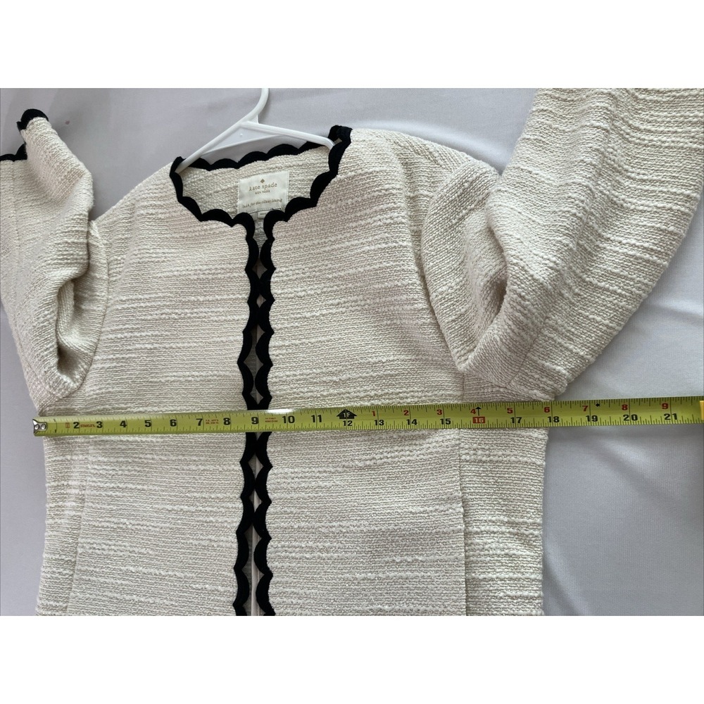 Kate Spade Tweed Jacket Womens Size 2 Cream Black Scallop Trim 3/4 Sleeve Career - Picture 8 of 12